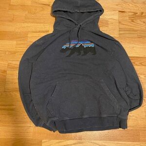 Patagonia Dark Gray Pullover Hoodie with Mountain Bear Graphic